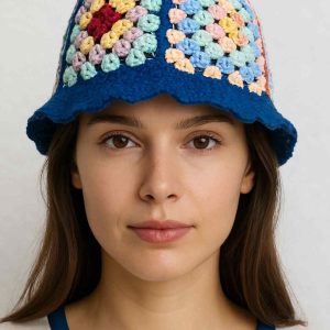 Chapeau en Crochet Coloré à Motifs Floraux