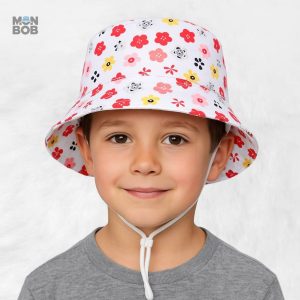 Chapeau bébé fleuri rouge, style estival et coloré