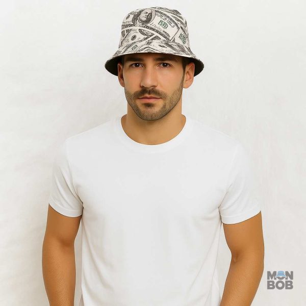 Bob réversible avec motif billet de dollar, accessoire tendance