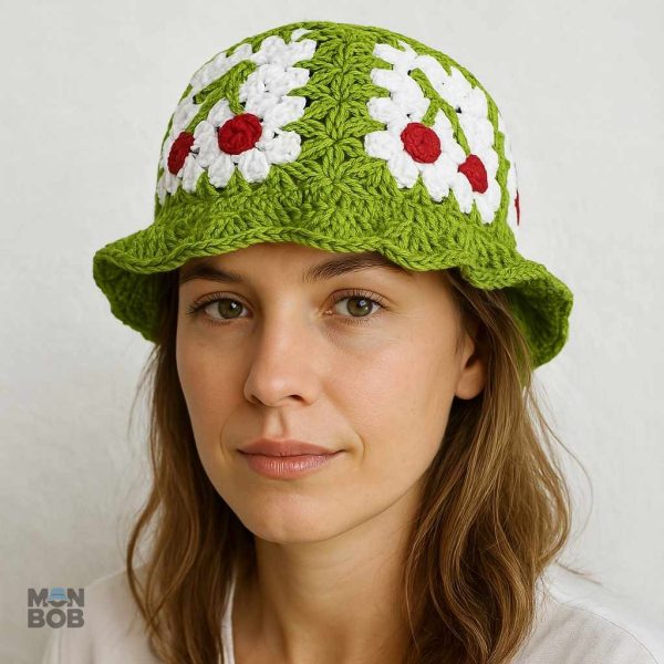 Chapeau en crochet coloré, parfait pour une touche estivale