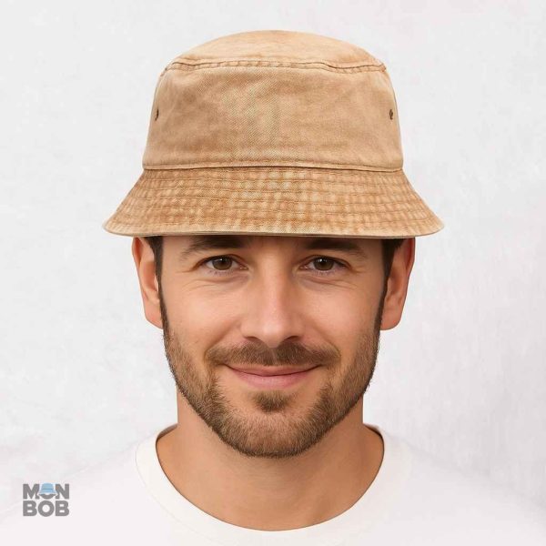 Chapeau bob beige en jean, style décontracté et moderne