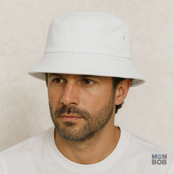 Chapeau Bob Blanc en tissu denim, style décontracté