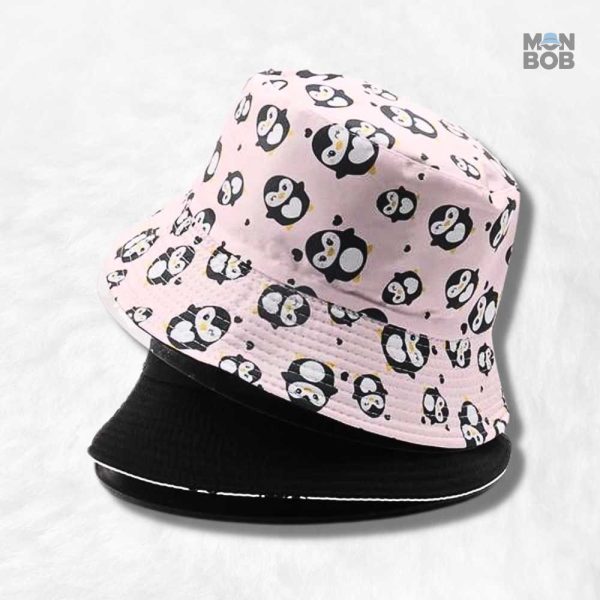 Bob réversible Kawaii avec motif pingouin adorable