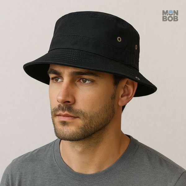 Chapeau bob homme en couleur noire, style décontracté