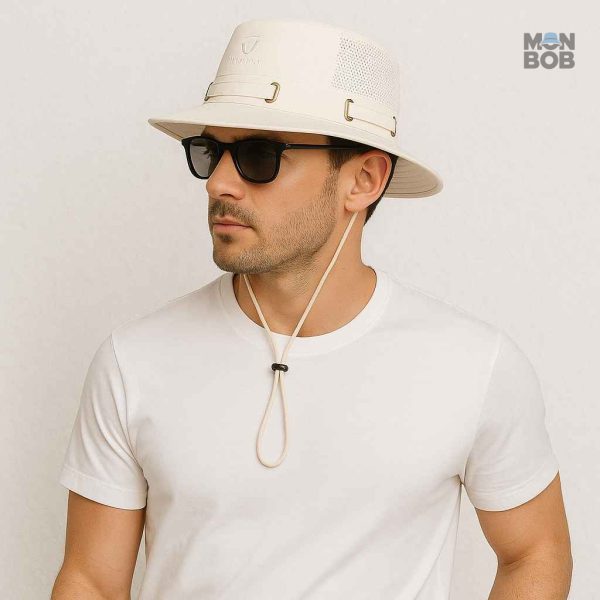 Chapeau de randonnée homme, style ficelle crème pour l'été