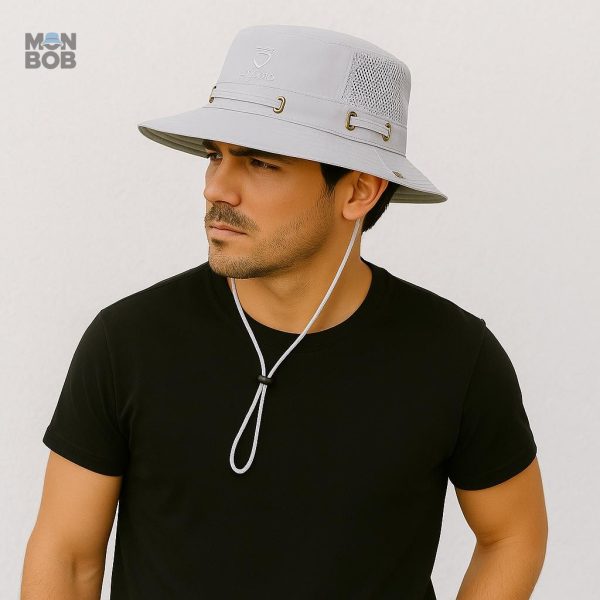 Chapeau bob ficelle pour homme en gris clair