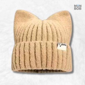 Bonnet beige à oreilles de chat, style mignon et tendance