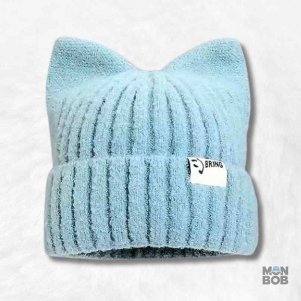 Bonnet chat bleu avec oreilles, style original et amusant