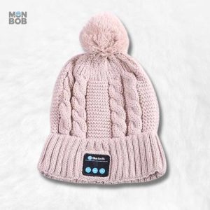 Bonnet Bluetooth beige avec pompon pour un style décontracté