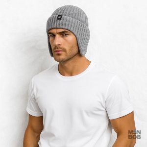 Bonnet d'Hiver avec Cache Oreilles en Gris