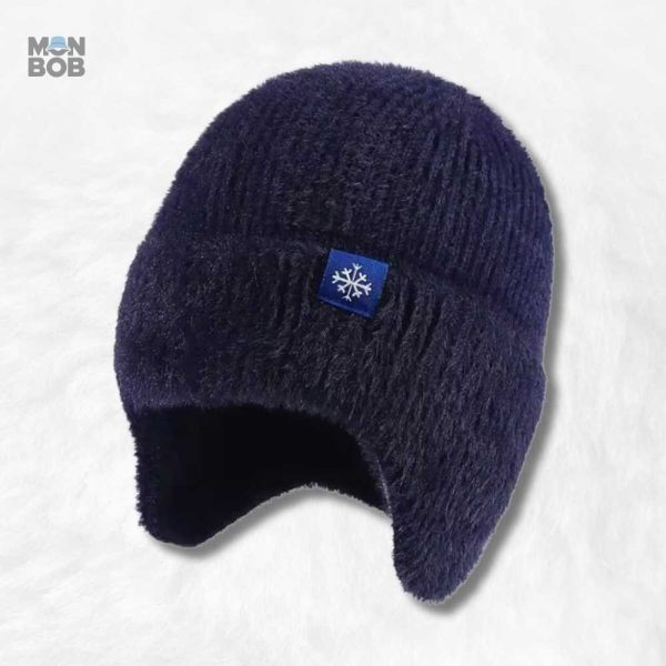 Bonnet Cache Oreille en Laine Bleu Marine