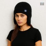 Accessoire chaud en laine, bonnet cache-oreilles noir