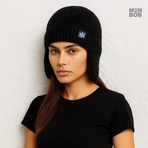 Accessoire chaud en laine, bonnet cache-oreilles noir