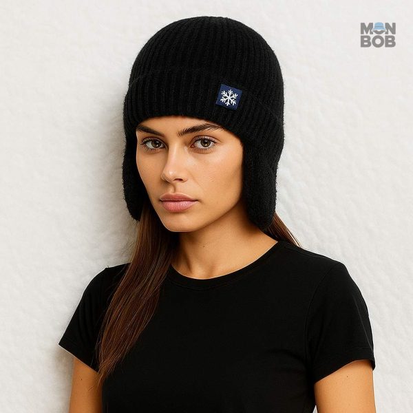 Accessoire chaud en laine, bonnet cache-oreilles noir