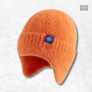 Bonnet cache oreille en laine orange pour un confort optimal