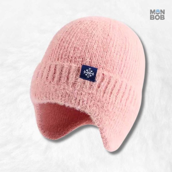 Bonnet en laine rose avec cache-oreilles pour un confort optimal