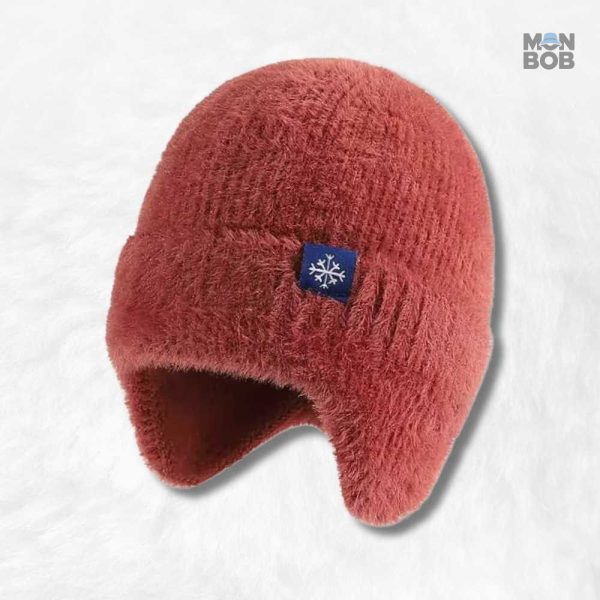 Bonnet cache oreille en laine rouge