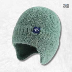 Bonnet cache oreille en laine verte foncée