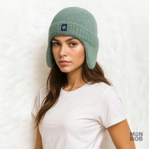 Bonnet en laine pour protéger les oreilles, couleur verte