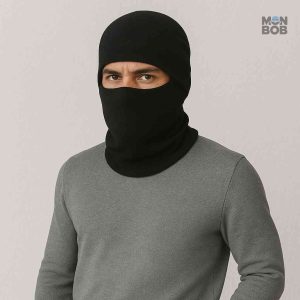 Cagoule noire en tissu confortable, idéale pour l'hiver