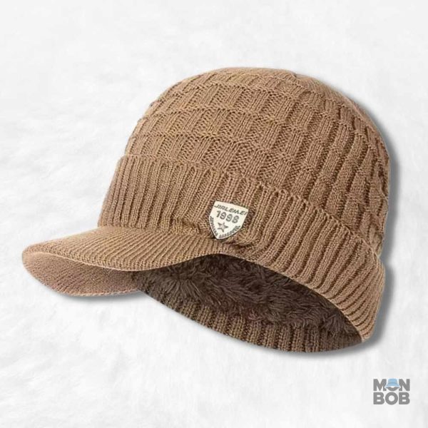 Bonnet casquette doublé polaire beige pour l'hiver