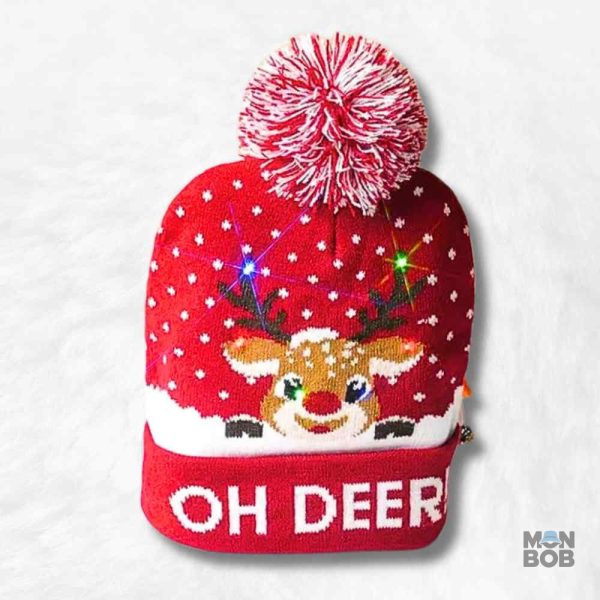 Bonnet de Noël lumineux avec motif de renne