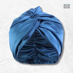Bonnet de nuit en satin bleu pour une protection optimale des cheveux
