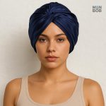 Bonnet en Satin élégant de couleur bleu nuit