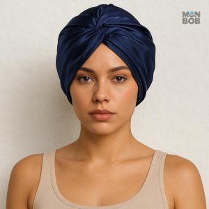 Bonnet en Satin élégant de couleur bleu nuit