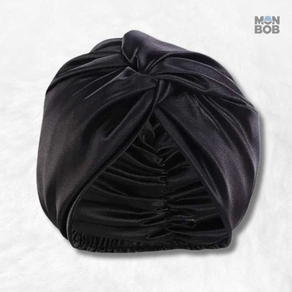 Bonnet de nuit en satin noir élégant et confortable