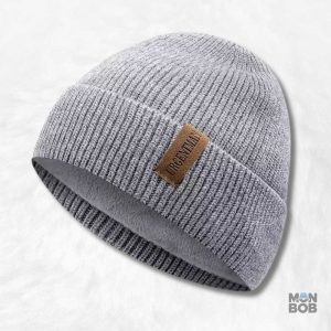 Bonnet doublé polaire gris confortable et chaud