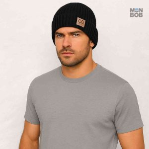Accessoire homme en polaire, bonnet noir chaud et douillet