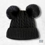 Bonnet double pompon femme en tricot doux et chaud