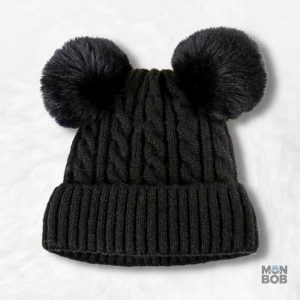 Bonnet double pompon femme en tricot doux et chaud