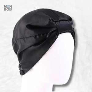 Bonnet en Satin Noir Papillon