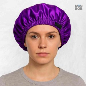 Bonnet en Satin Violet, ajustable pour un maintien parfait