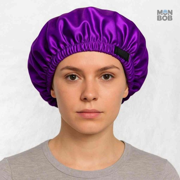Bonnet en Satin Violet, ajustable pour un maintien parfait
