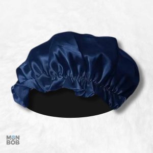 Bonnet en Soie Bleu Nuit Charlotte, accessoire de nuit élégant