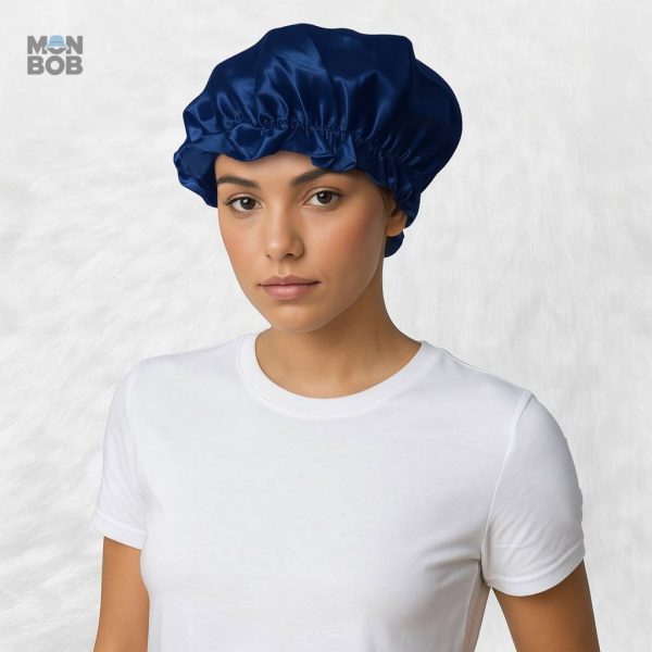 Bonnet de nuit en soie bleu nuit, confort et style réunis