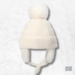 Bonnet Cache Oreilles Blanc Pompon Enfant