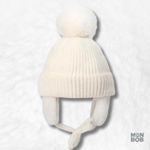 Bonnet Cache Oreilles Blanc Pompon Enfant