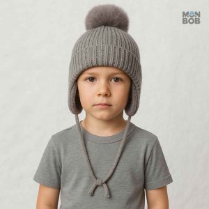 Bonnet cache oreille gris pour enfant, style chaleureux et confortable