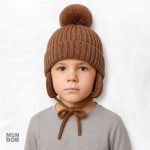 Bonnet enfant marron avec pompon, protection contre le froid