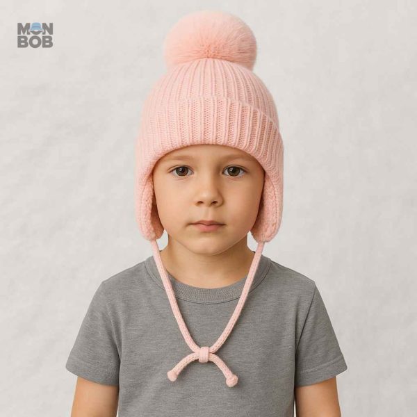 Bonnet Enfant Rose à Pompon, idéal pour l'hiver