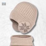 Bonnet enfant beige avec écharpe assortie