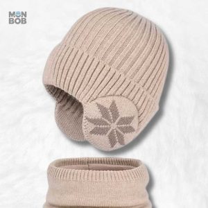 Bonnet enfant beige avec écharpe assortie
