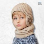 Écharpe beige pour enfant avec bonnet coordonné