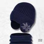 Bonnet enfant bleu avec écharpe assortie