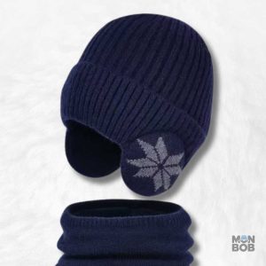 Bonnet enfant bleu avec écharpe assortie