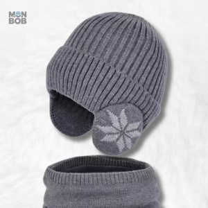 Bonnet enfant avec écharpe gris, accessoire chaud et stylé
